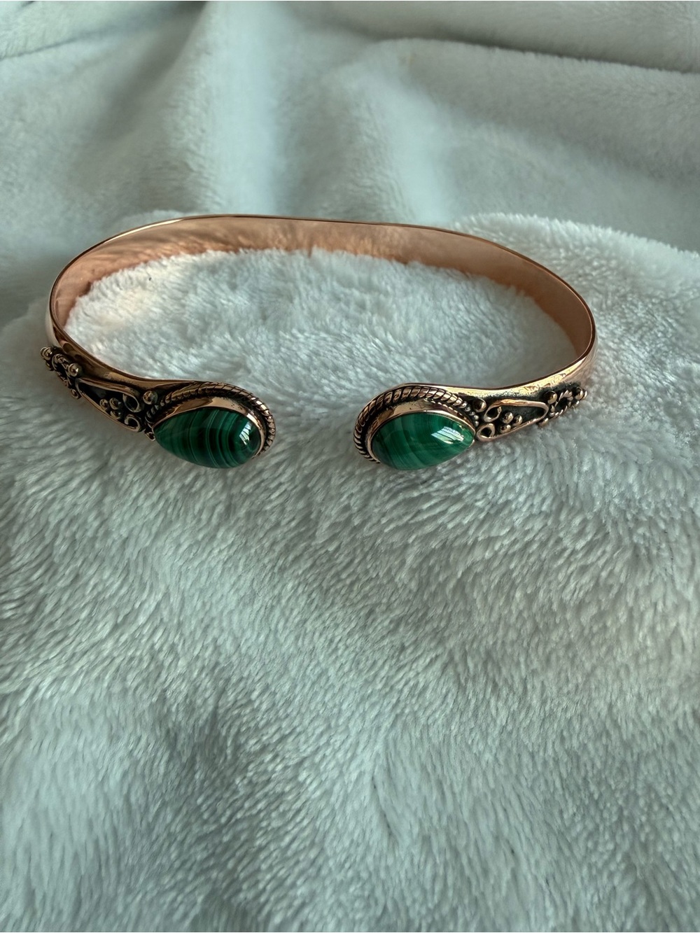Malachite Copper Cuff Bracelet Southwestern Boho Statement NWOT - Picture 2 of 4